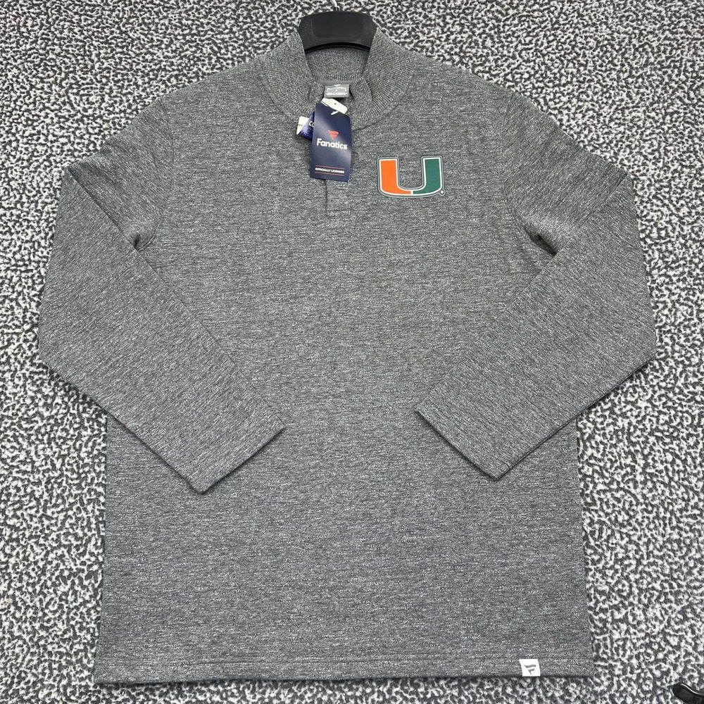 Miami Hurricanes Sweatshirt Men Large Gray Fanatics Pullover Long Sleeve New L